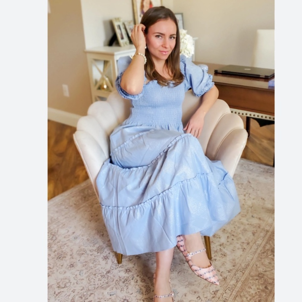 Hill House Nelsie Nap Dress Maxi Smocked Shimmer Glitter Blue Size S